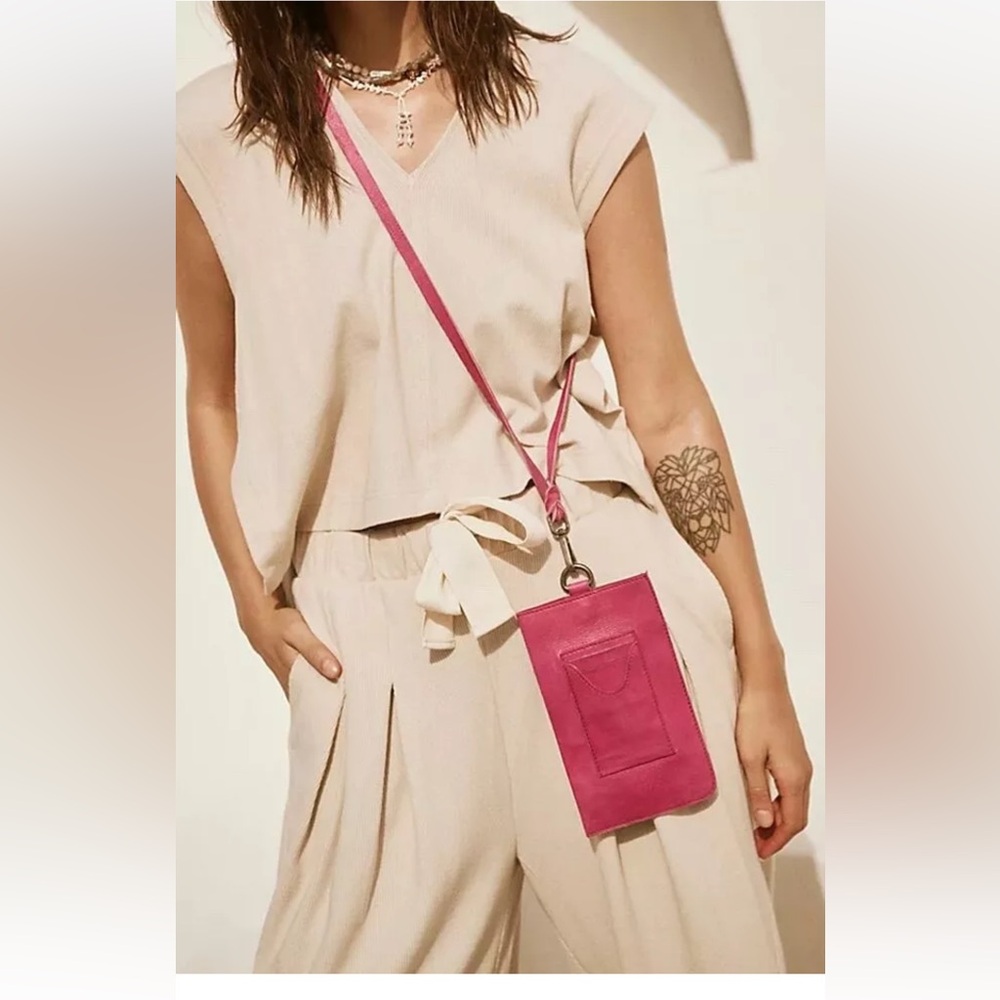 Free People Bright Lights Leather Wallet Pouch-Pink